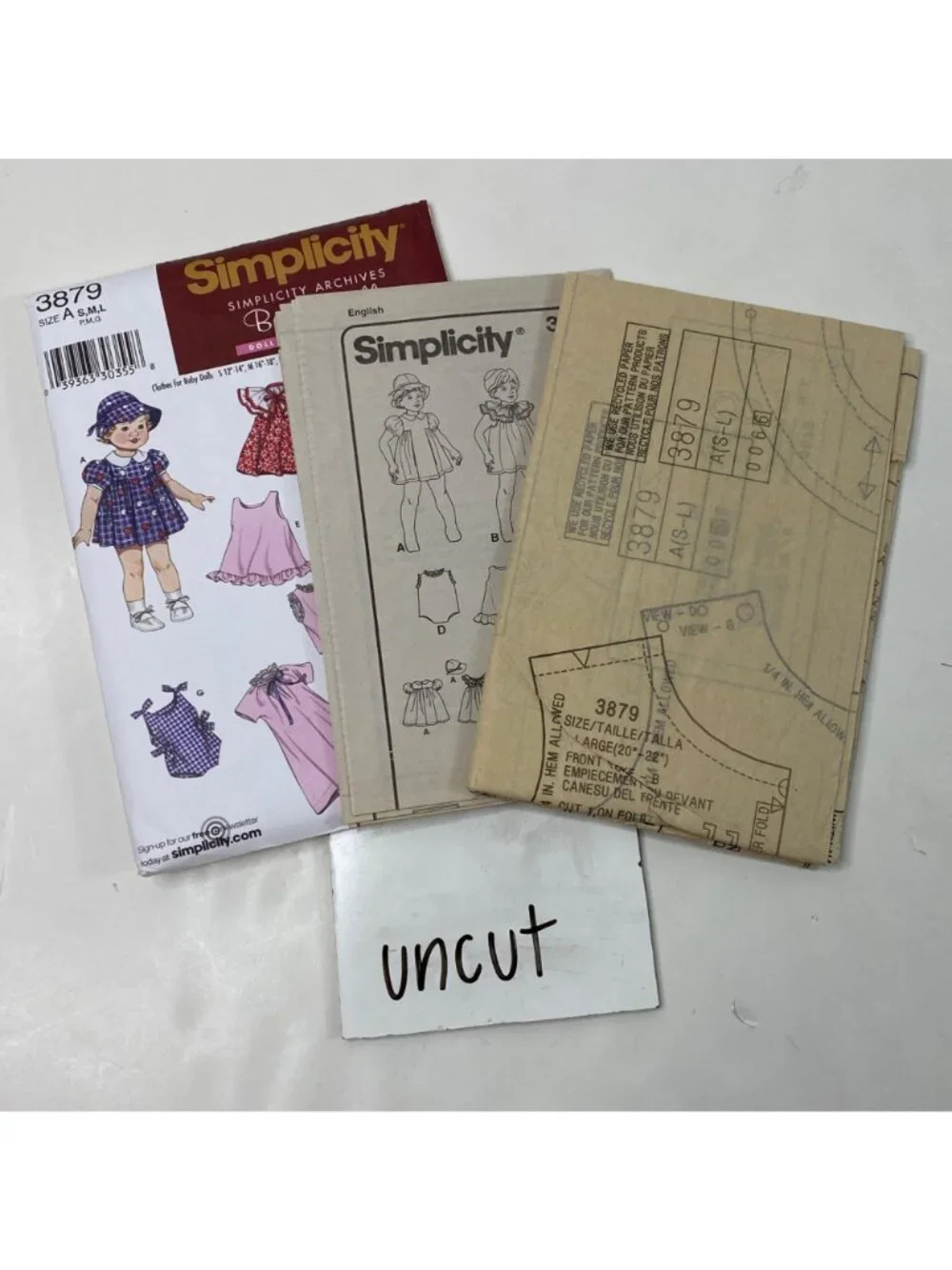 Simplicity 3879 Baby Doll Clothes 14 16 18 21 Inch Pattern Uncut Dress Cape